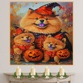 Chow Chow Dog Halloween Canvas Wall Art with Pumpkins Rustic Fall Farmhouse Accent for Autumn Home Decoration on Ready to Hang 1.5" Thick Canvas Wrap, Floating Framed Canvas, Flat Rolled Canvas
